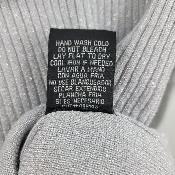 90's Rampage Sweater Gray Silver Metallic Threading Deep Draped Cowl Tunic M - Picture 12 of 12